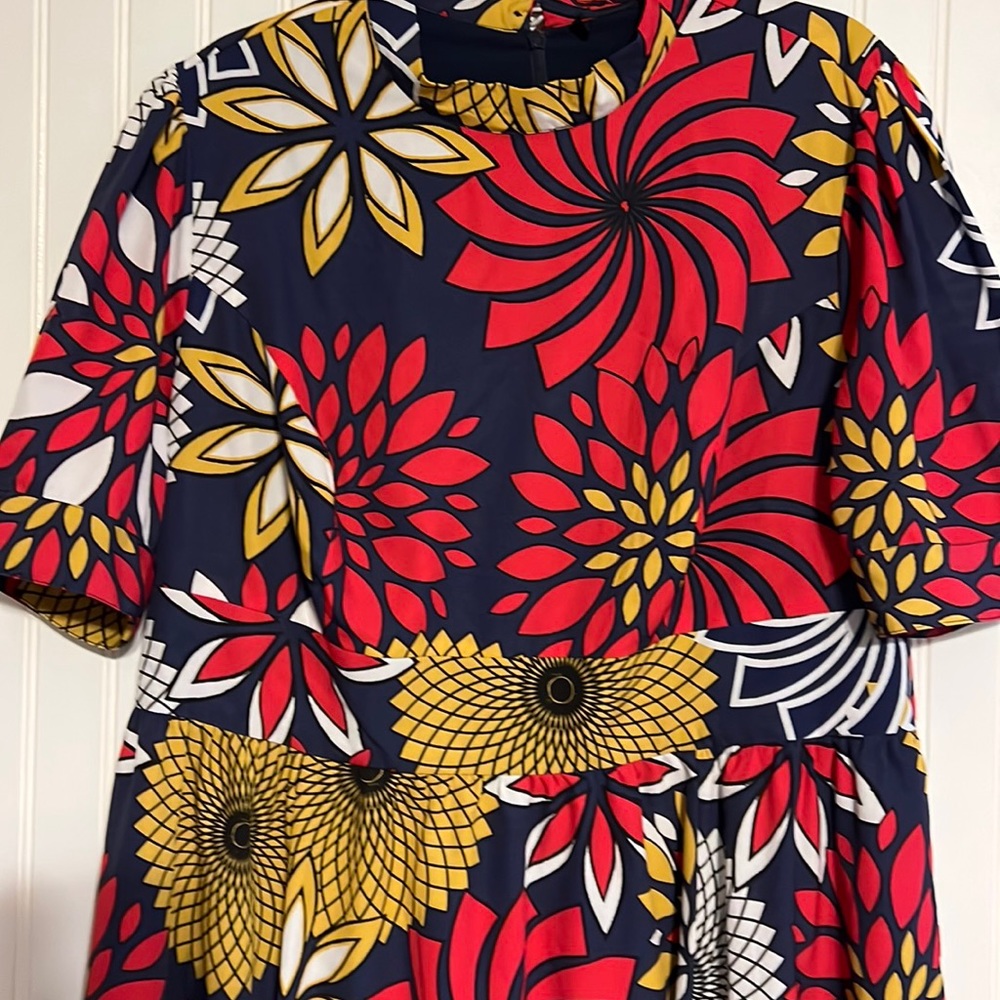 Eshakti Navy Dress Pinwheel Spiral Geometric Funky Floral Size 2X